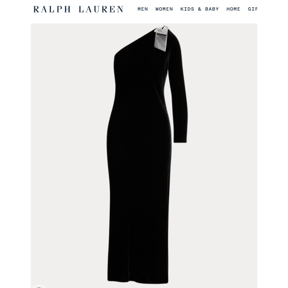 ~ Lauren Ralph Lauren S 1-Shoulder Maxi Dress Black A-line Fit&Flare Long Sleeve - Picture 2 of 15